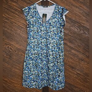 Super Soft Blue and Green Floral Midi Summer Dress New With Tags Medium